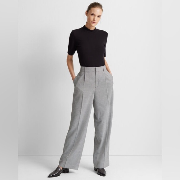 Club Monaco Black White Microcheck Wide Leg Dress Pants Fall Winter Size 2 - Picture 2 of 8